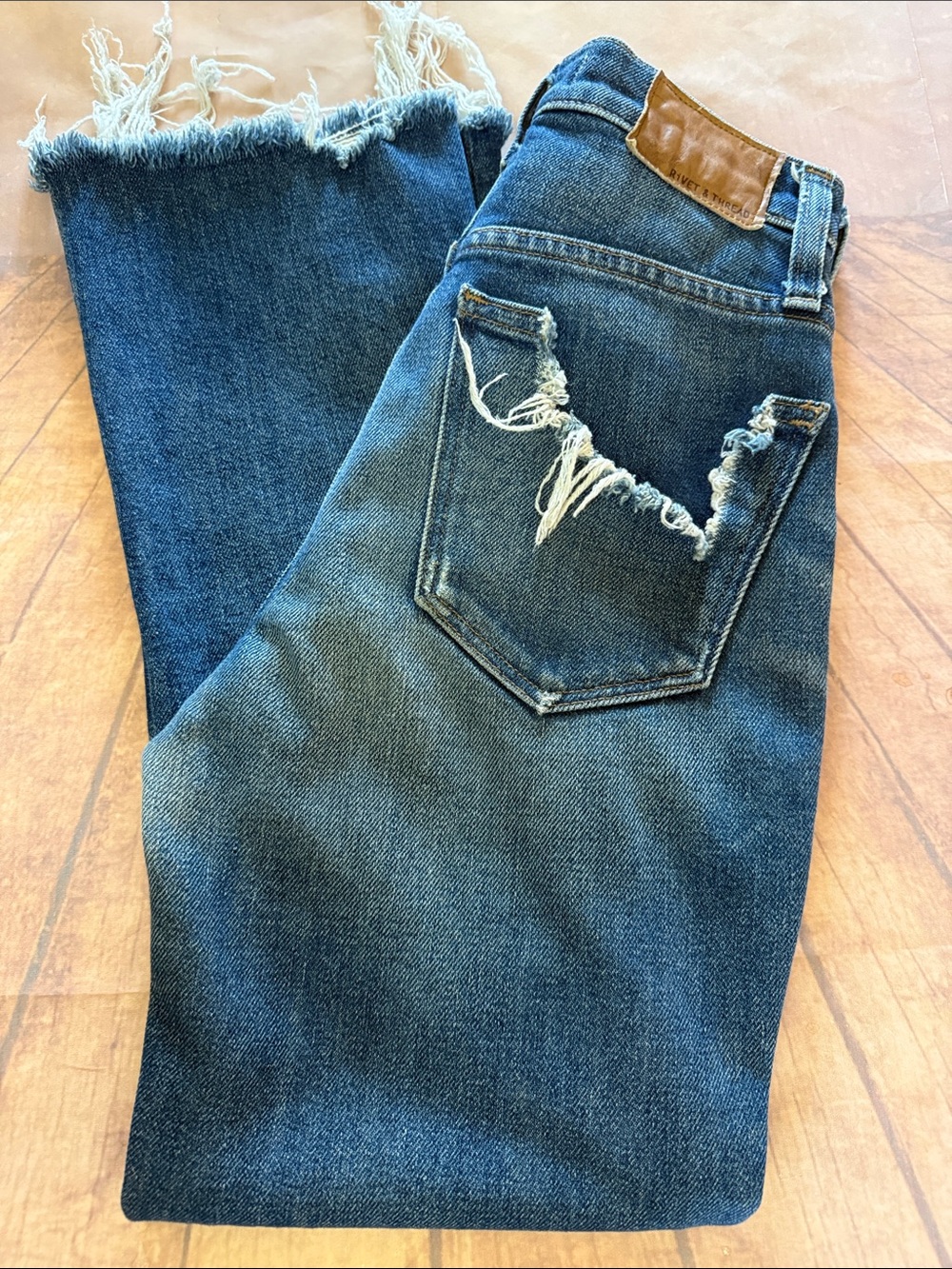 Rivet & Thread Distressed High Rise Straight Leg Denim Jean Size 23
